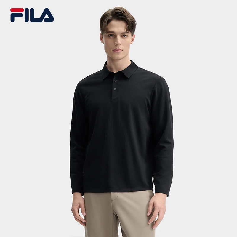 FILA 斐乐官方男子针织长袖POLO衫2025春季新款商务休闲基础上衣