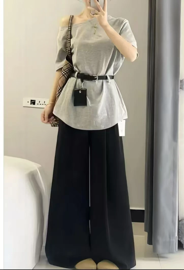 小九九  夏季新款韩系温柔风高级感上衣9908+黑色气质休闲裤9909