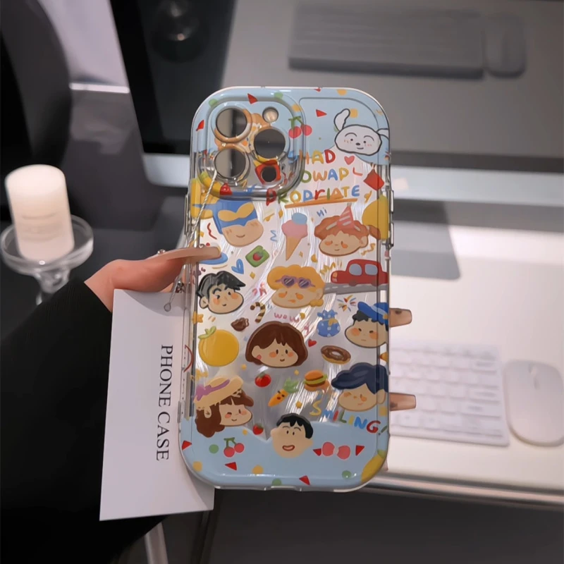 适用苹果16羽纱奶油手机壳iPhone15涂鸦小新合集华为mate60新款14