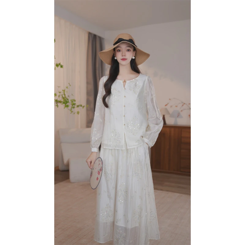 通勤风气质通勤卡通风时尚套装新中式时髦女装衬衫2593239米杏色