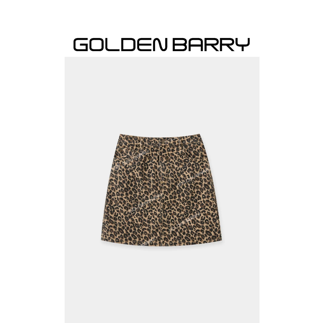 GOLDENBARRY|315097“热浪豹纹”复古豹纹牛仔短裙