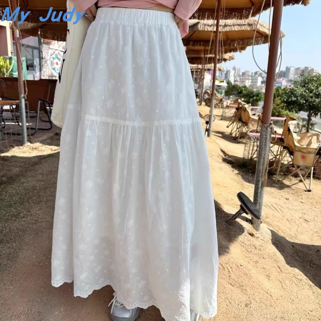 L-915#蕾丝刺绣松紧腰半身裙女高级感中长款半身裙