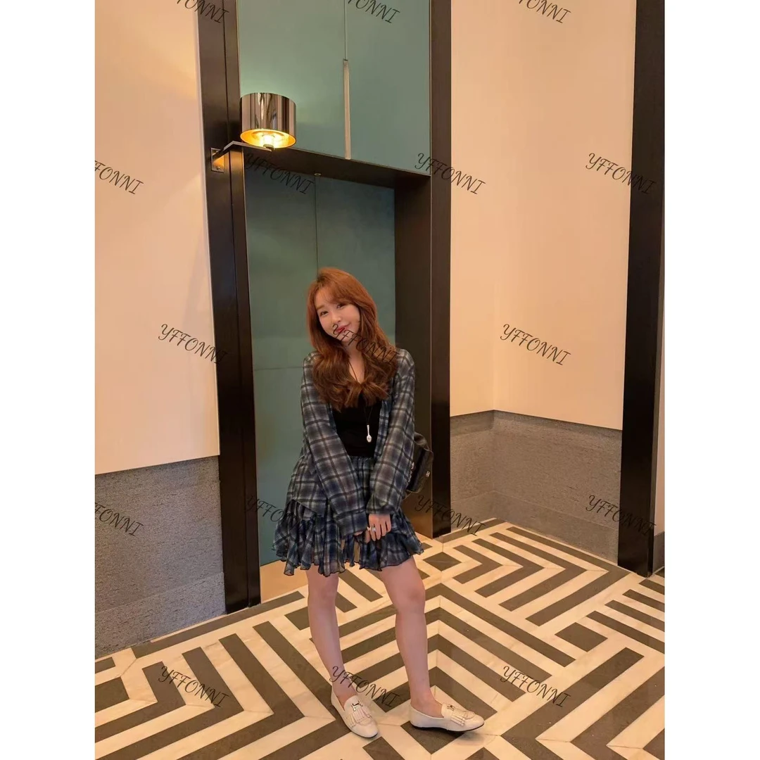 【YFONI】Miu系蓝格子防晒套装