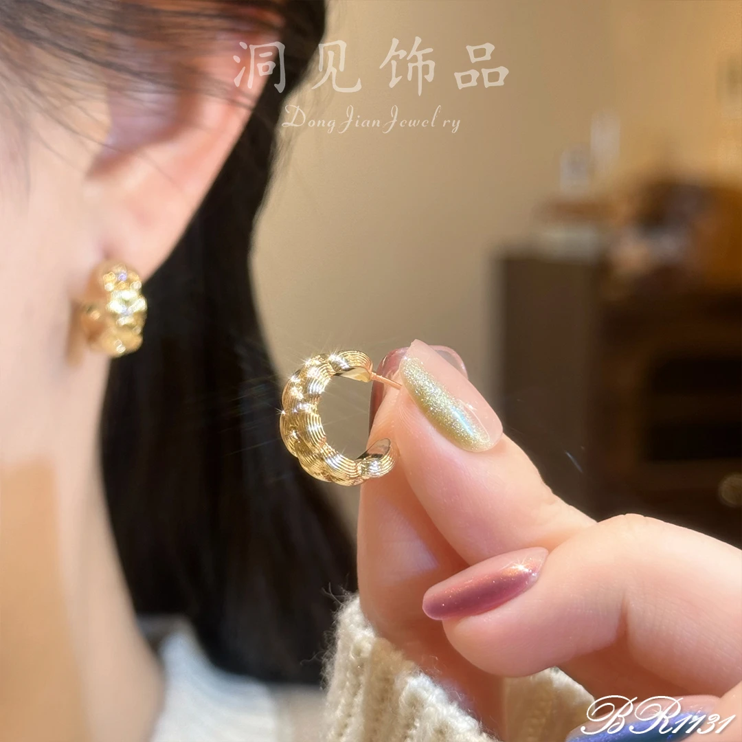 【洞见】 金色编织耳钉简约气质时尚百搭轻奢复古耳饰女ES1131