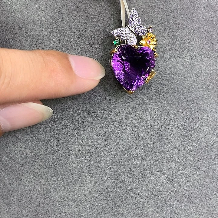 吊坠(不含链)银S925镀金镶嵌水晶