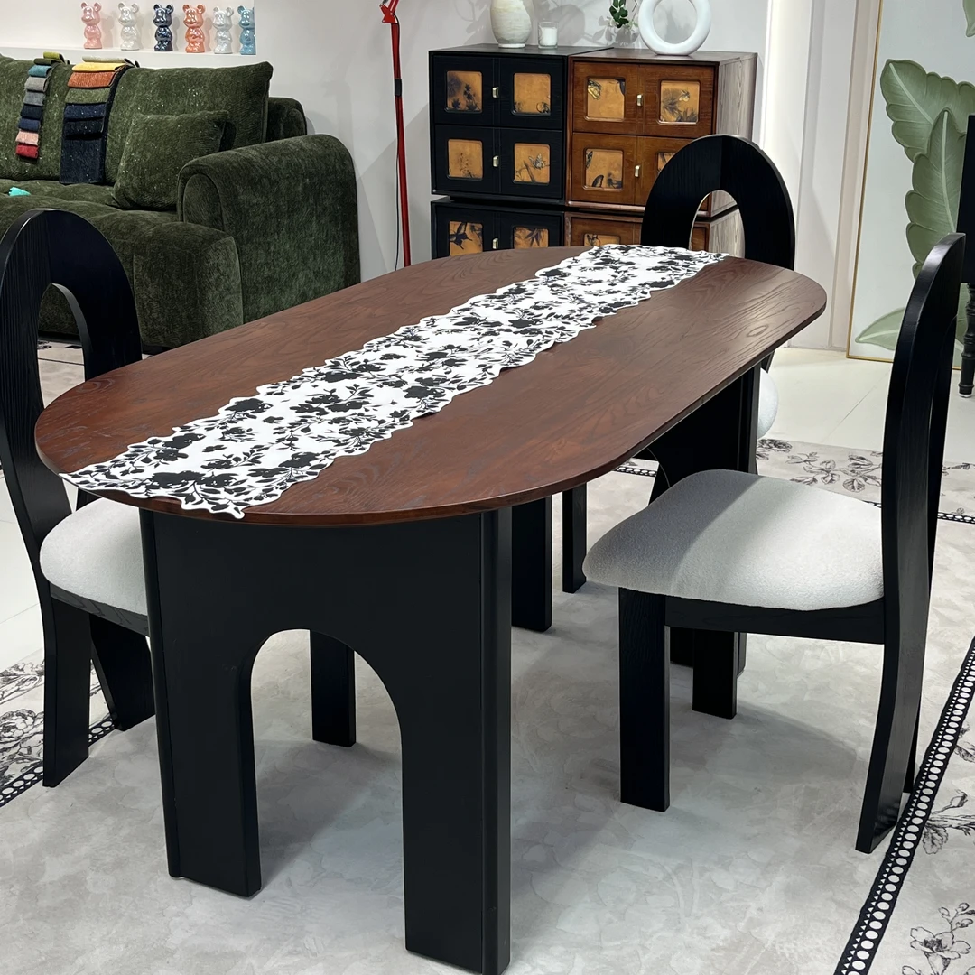 【诺斯餐桌】中古风加厚椭圆全实木餐桌法式复古家用餐桌