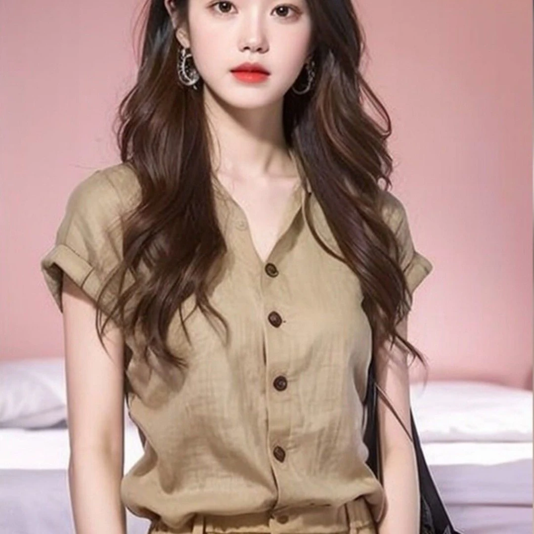 2025今年衬衫法式夏季时尚休闲女装新款气质亚麻轻薄设计感上衣女