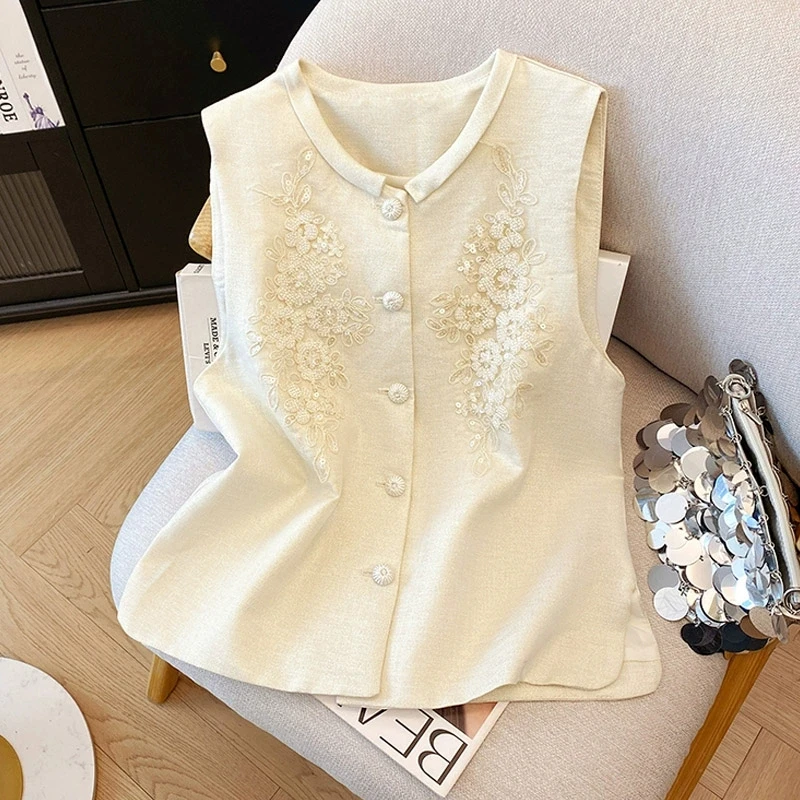 老钱风重工刺绣马甲背心2025夏季时尚轻奢背心复古气质无袖马夹女