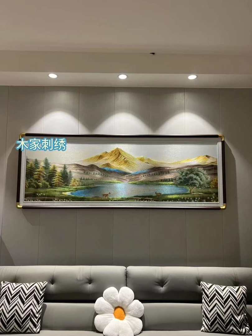 【新款金山聚宝盆】织锦绣客厅挂画现代轻奢新中式背景墙山水装饰画