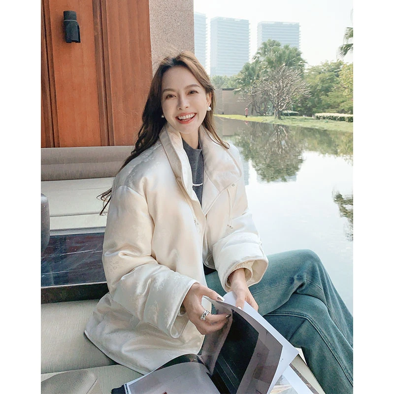 美洋MEIYANG 玉茗鹅绒服【安心鹅绒100+】缎面醋酸*中式提花羽绒