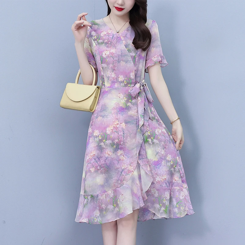 高贵气质夏季时尚高级感连衣裙女款爆款2025新款复古碎花中长裙