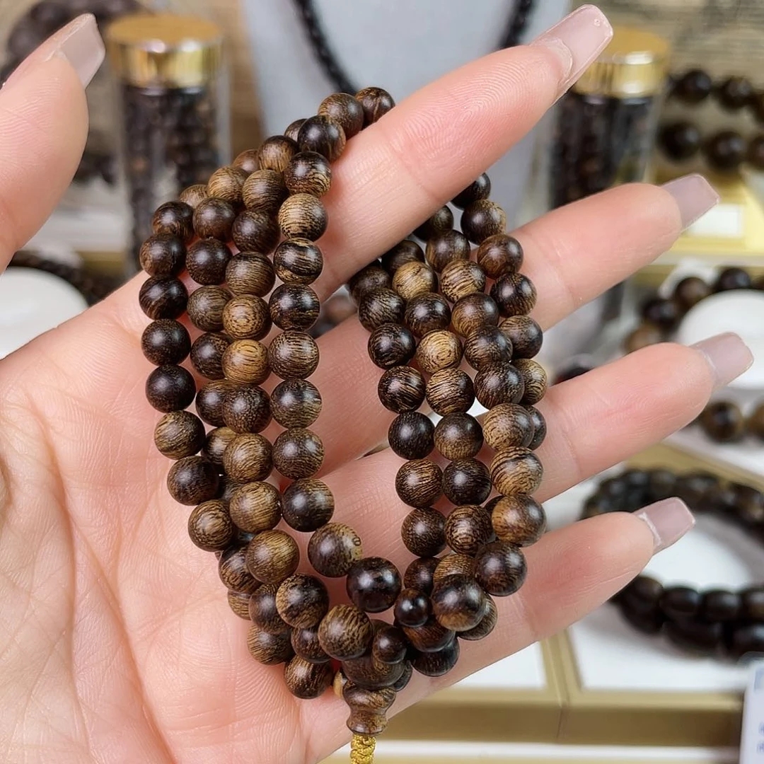 沉香手串越南芽庄老白棋玉化老料满瘤疤水波0.6×108