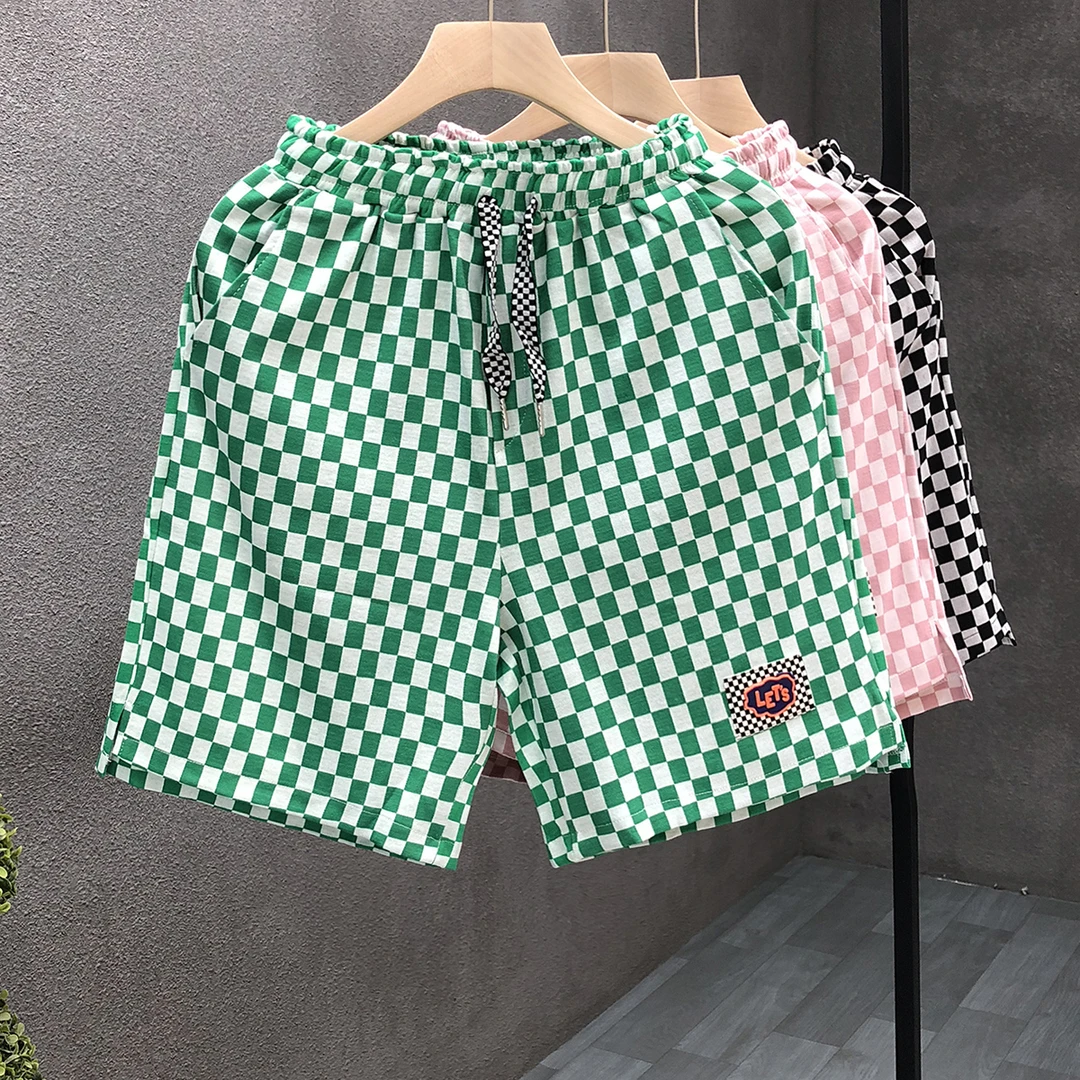 洋气绿格子短裤男潮牌潮流宽松五分裤2025夏季新款男士外穿沙滩裤