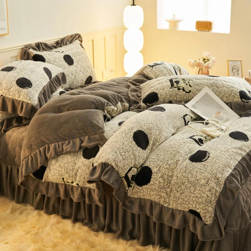 秋冬牛奶绒四件套床盖款被套四件套保暖双面绒夹棉加厚床单三件套