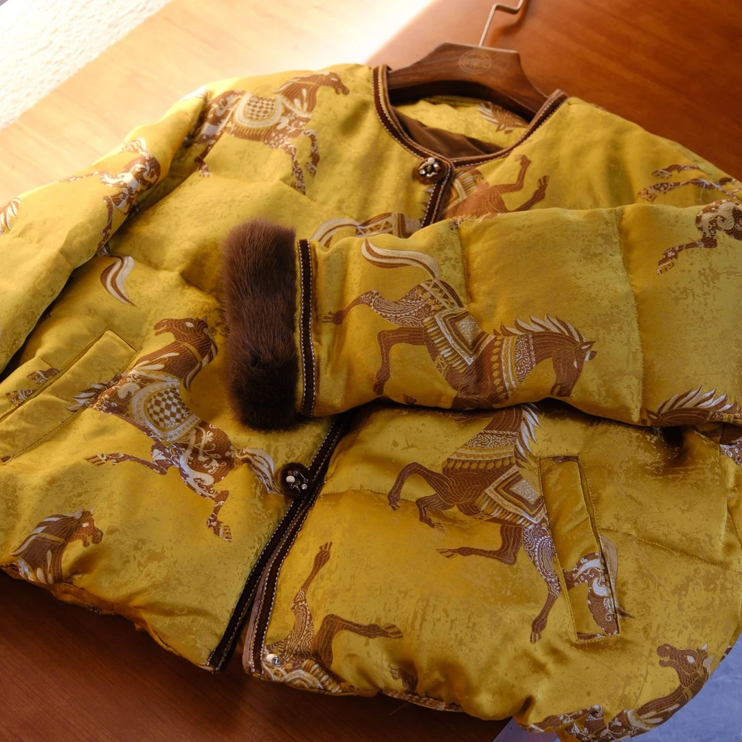 蚕丝香云纱水貂毛新中式唐装国风83622