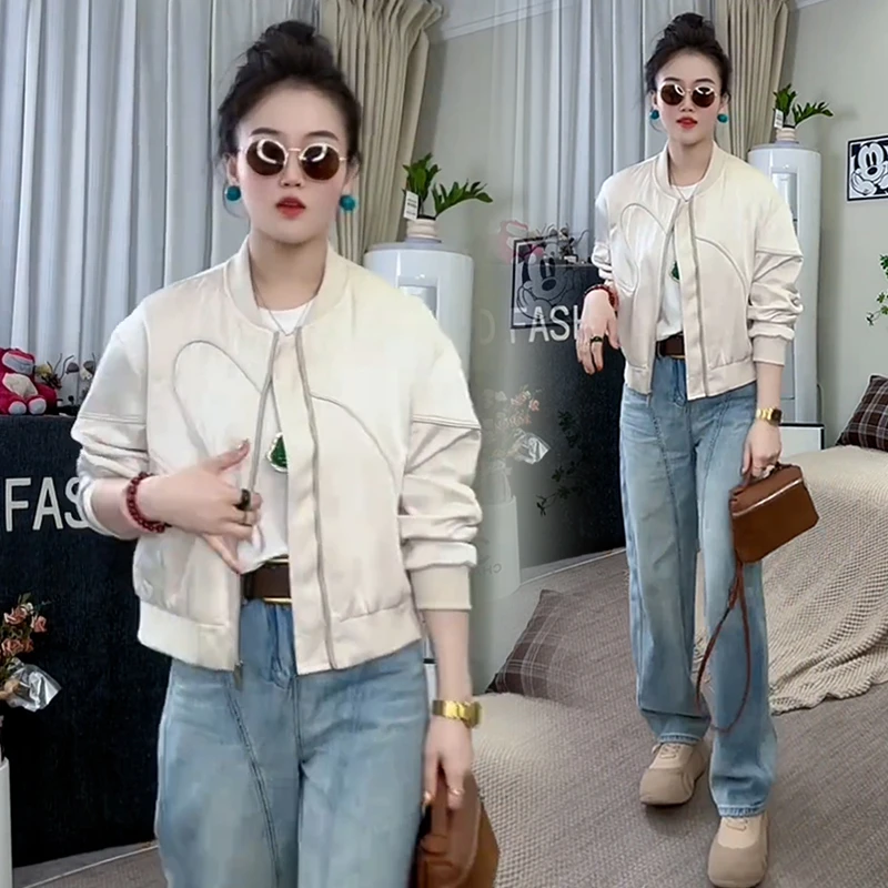 高级感立领短款外套女2025年春秋新款宽松显瘦百搭拉链夹克上衣