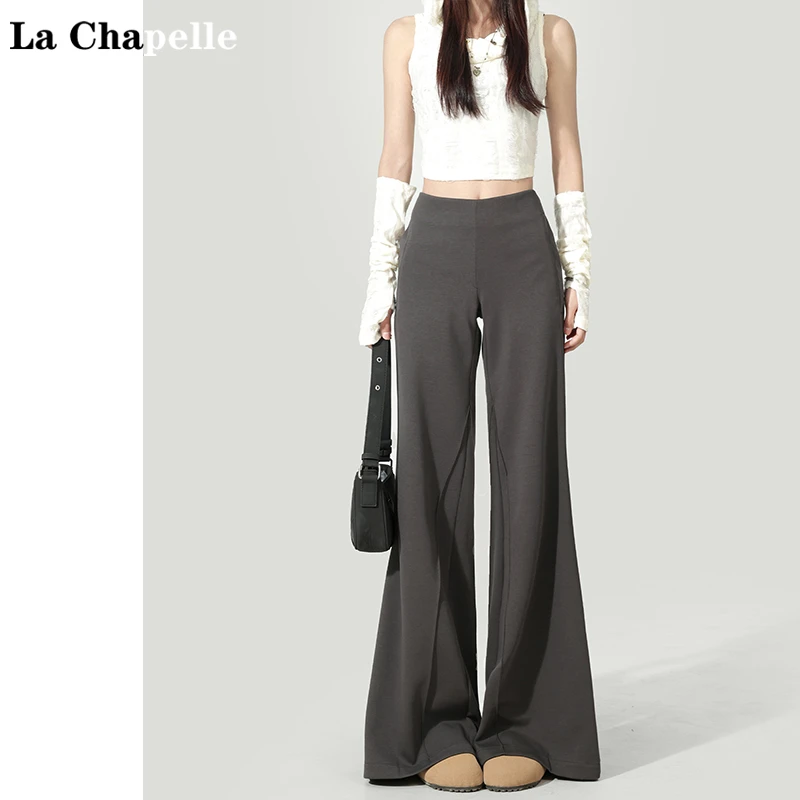 拉夏贝尔欧若风美式高腰微喇西装裤女2025春季新款垂感休闲喇叭裤