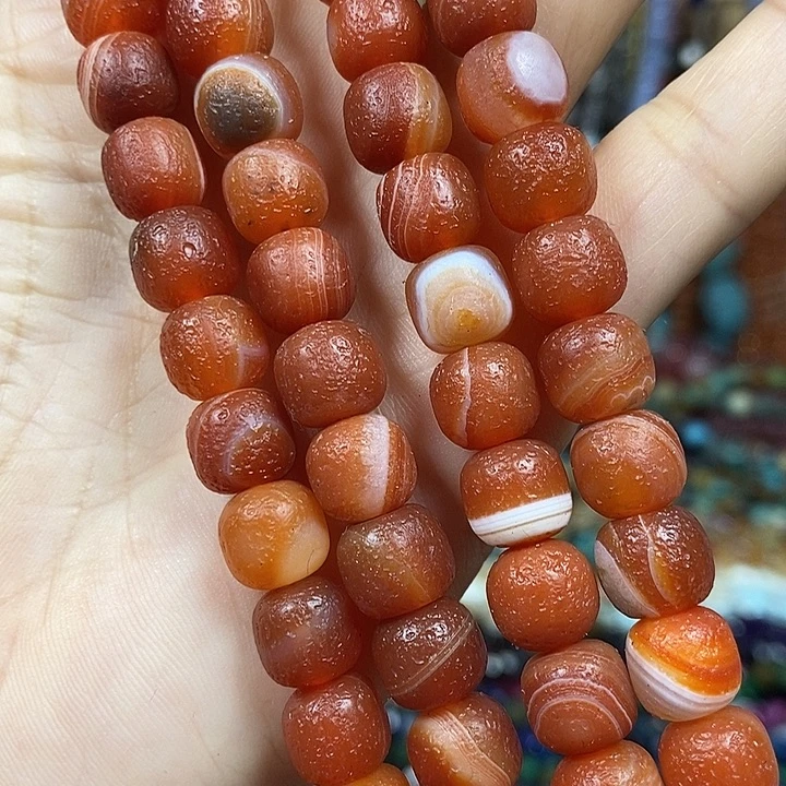 玛瑙/玉髓未镶嵌珠宝半成品橘皮老玛瑙老型珠卡10mm