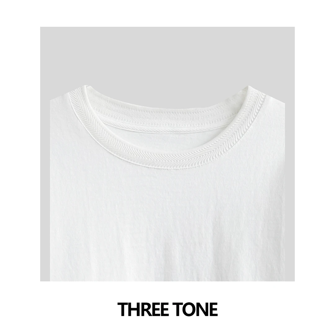 THREE TONE 精致麦穗领！小众个性百搭纯棉纯色圆领宽松短袖T恤女