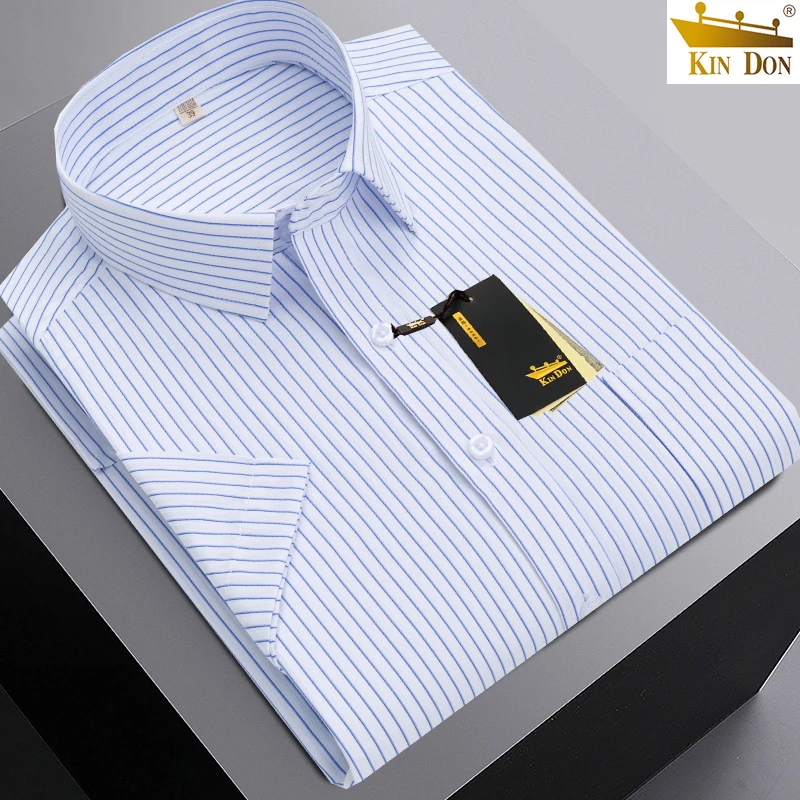 金盾夏季男士条纹短袖衬衫薄款衬衣商务休闲职业中青年免烫上衣男