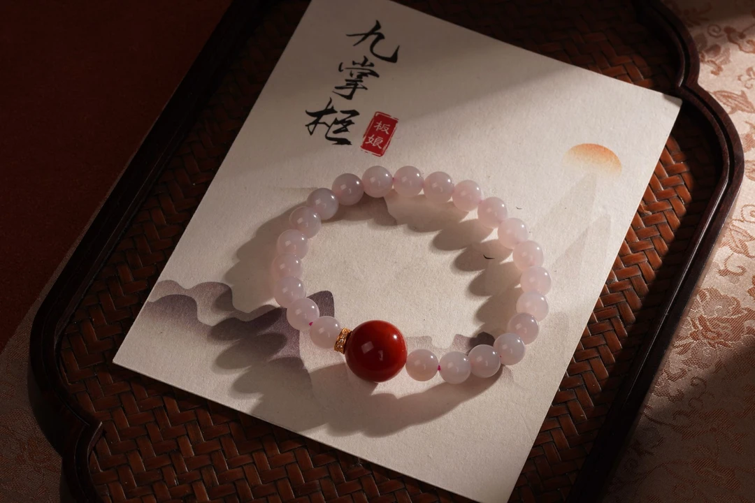 天然冰料藕粉和田玉单圈手串18k金—多样性发其一约8mm【JJ222】