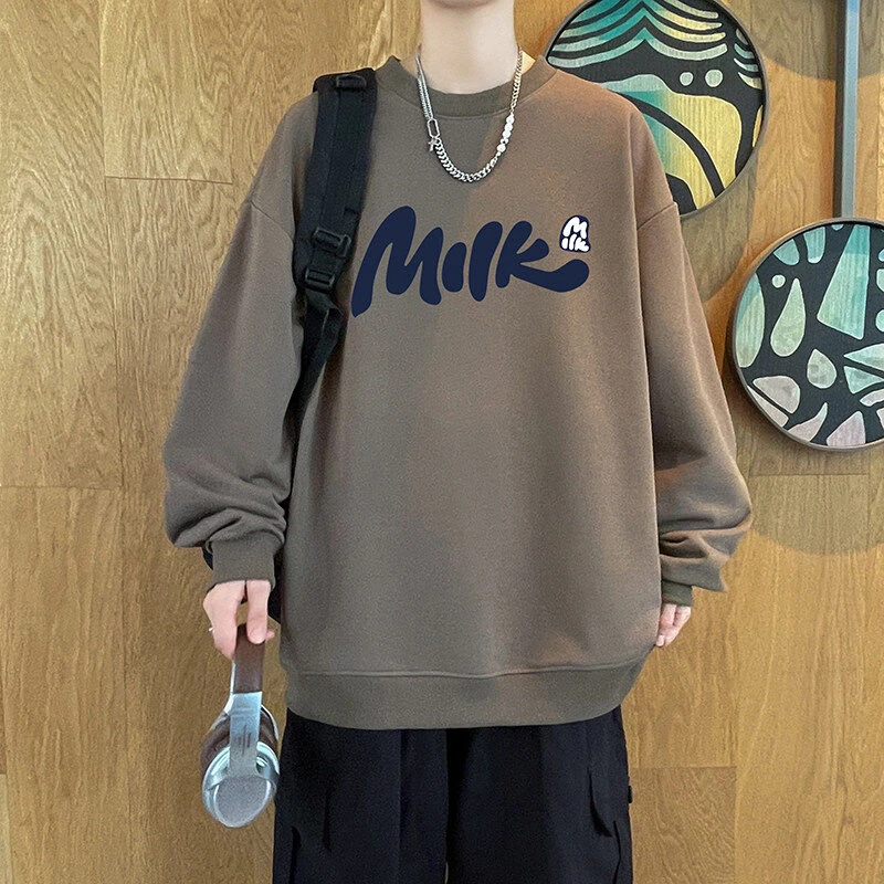 2025春季男士棉质圆领印花宽松长袖卫衣潮流百搭舒适打底衫901-3