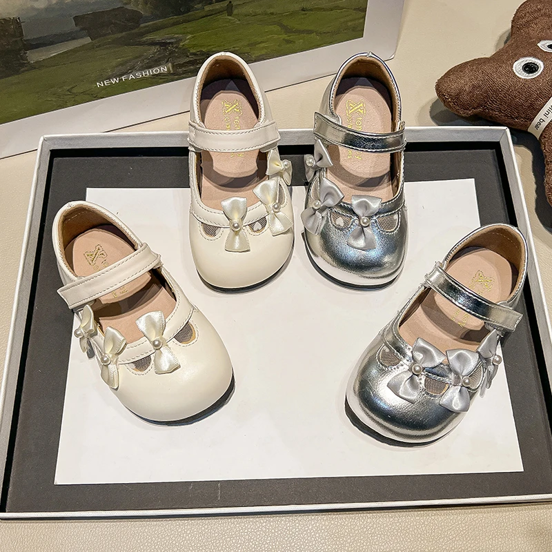 女童洋气软底公主鞋2025春秋新款女宝宝鞋子小女孩时尚网纱小皮鞋