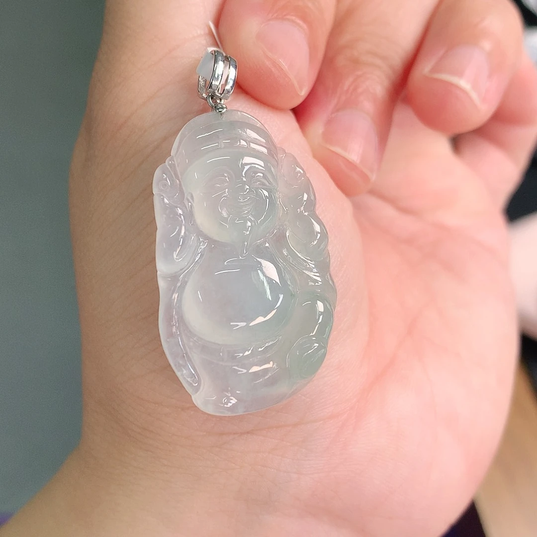 翡翠18K金镶嵌颈饰冰晴财神爷36-21-6