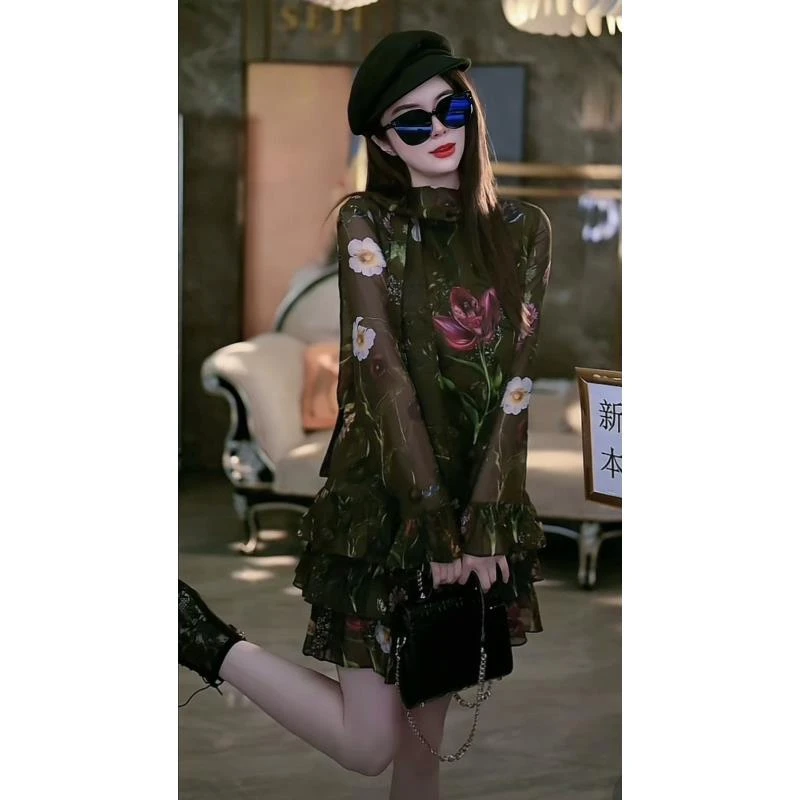 2-27【心动决定】时尚气质印花连衣裙