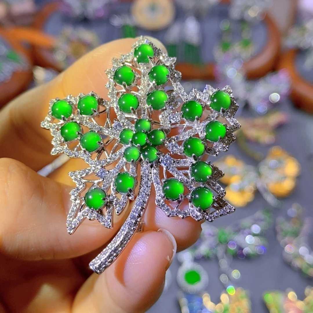 颈饰银S925镶嵌翡翠