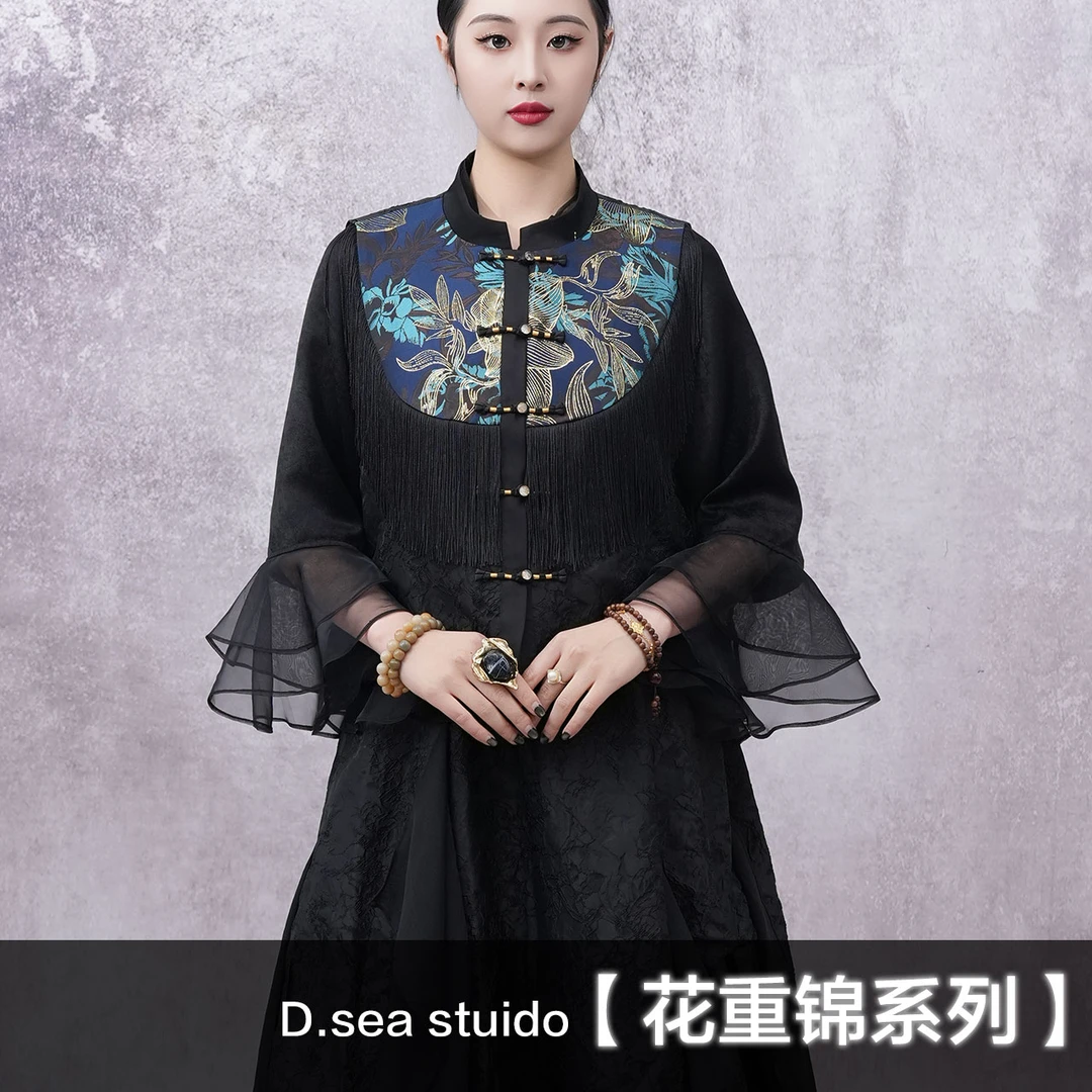 【大海轻奢新中式】BF32825秋冬加厚刺绣黑色拼景泰蓝短款马甲