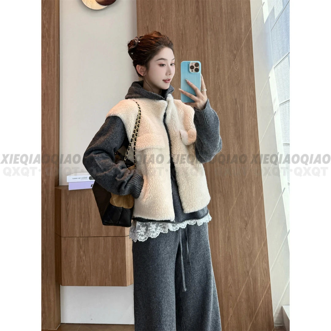 谢荞荞「噗噗云朵」100羊毛早秋季新款小众设计拉链宽松马甲短外套