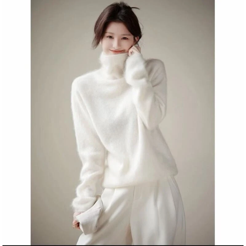 【织间绒云】氛围感高领拉绒软糯亲肤针织套头衫b689