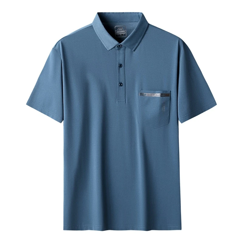 吴老板夏季男士加肥加大码商务休闲时尚翻领短袖冰丝T恤