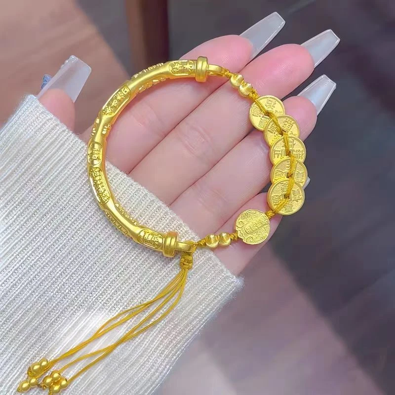 玉匠世家足金999 吉言半镯五帝币黄财神猫眼珠