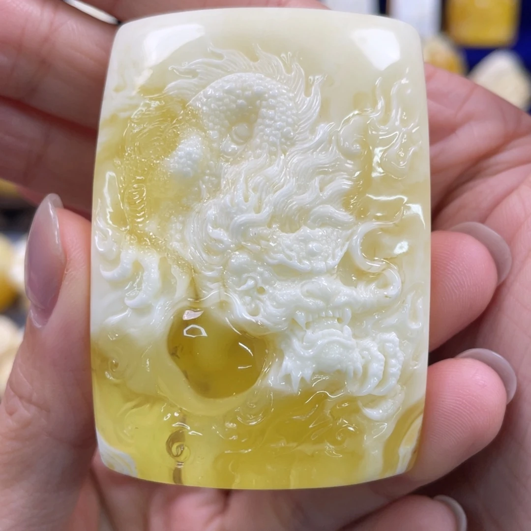 蜜蜡裸石未镶嵌琥珀蜜蜡雕刻龙牌
