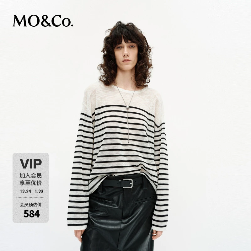 MOCO针织衫2025新品含绵羊毛条纹肌理感轻柔微透圆领MBE1SWTT04
