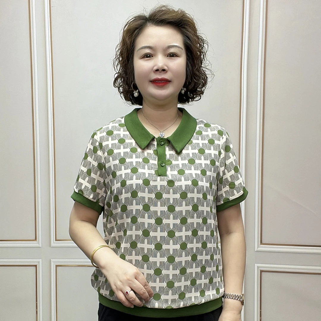 2025夏季气质短袖时尚减龄中老年薄款宽松女士百搭洋气休闲妈妈装