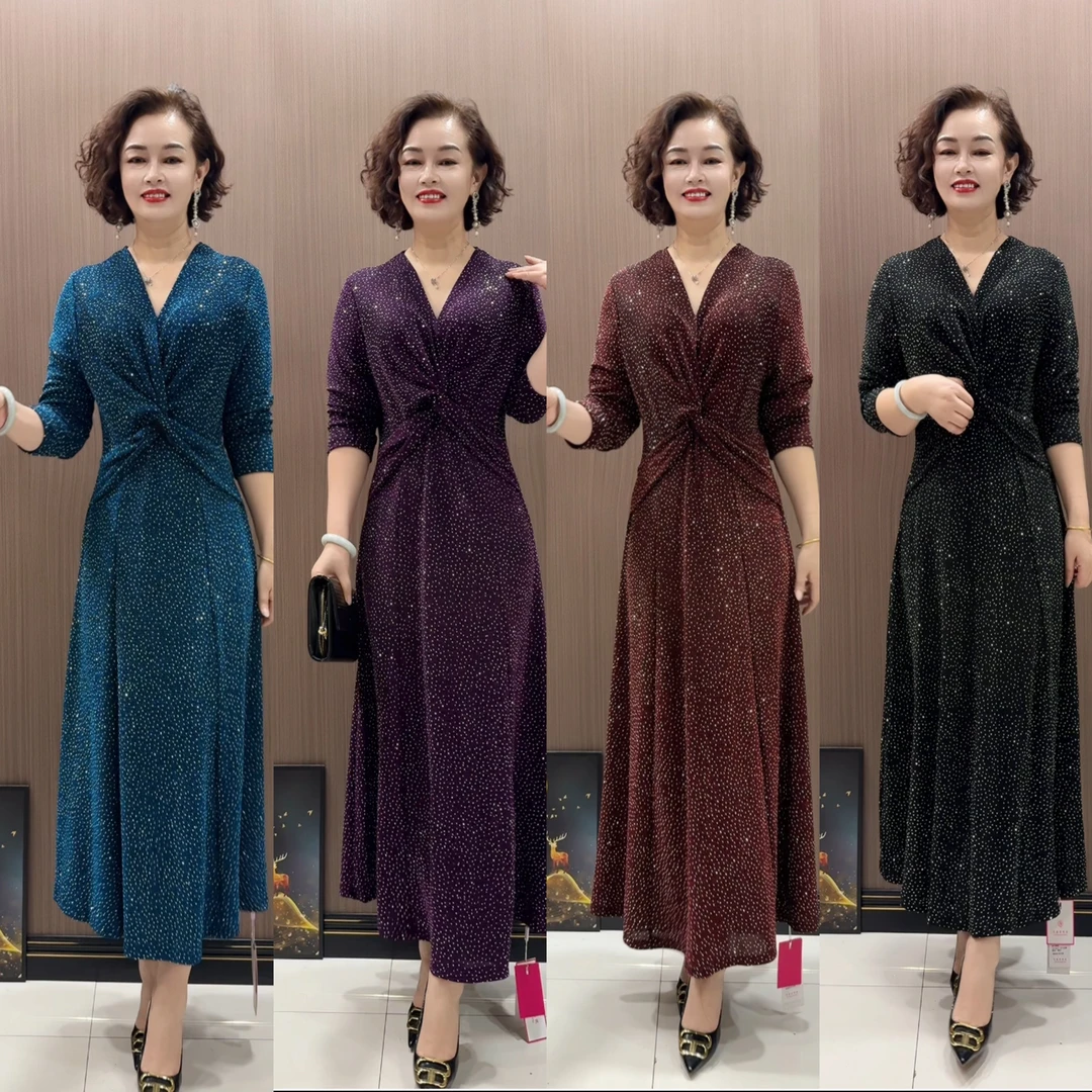 22818款时尚气质洋气显瘦长袖优雅春秋高贵连衣裙