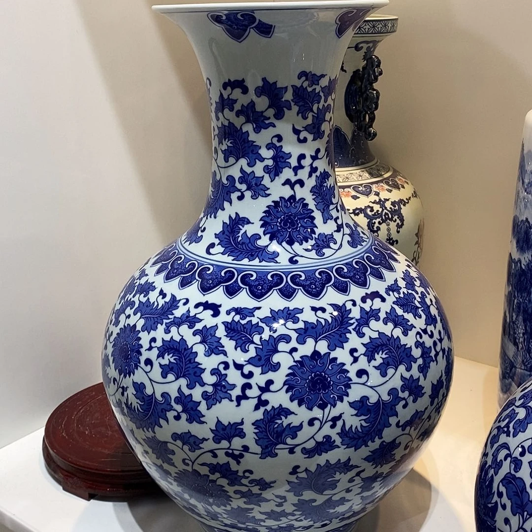 卓***玛陶摆件50cm青花如意纹赏瓶