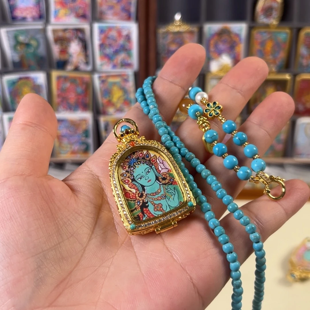 毛***兒吊坠装裱画绿度母唐卡