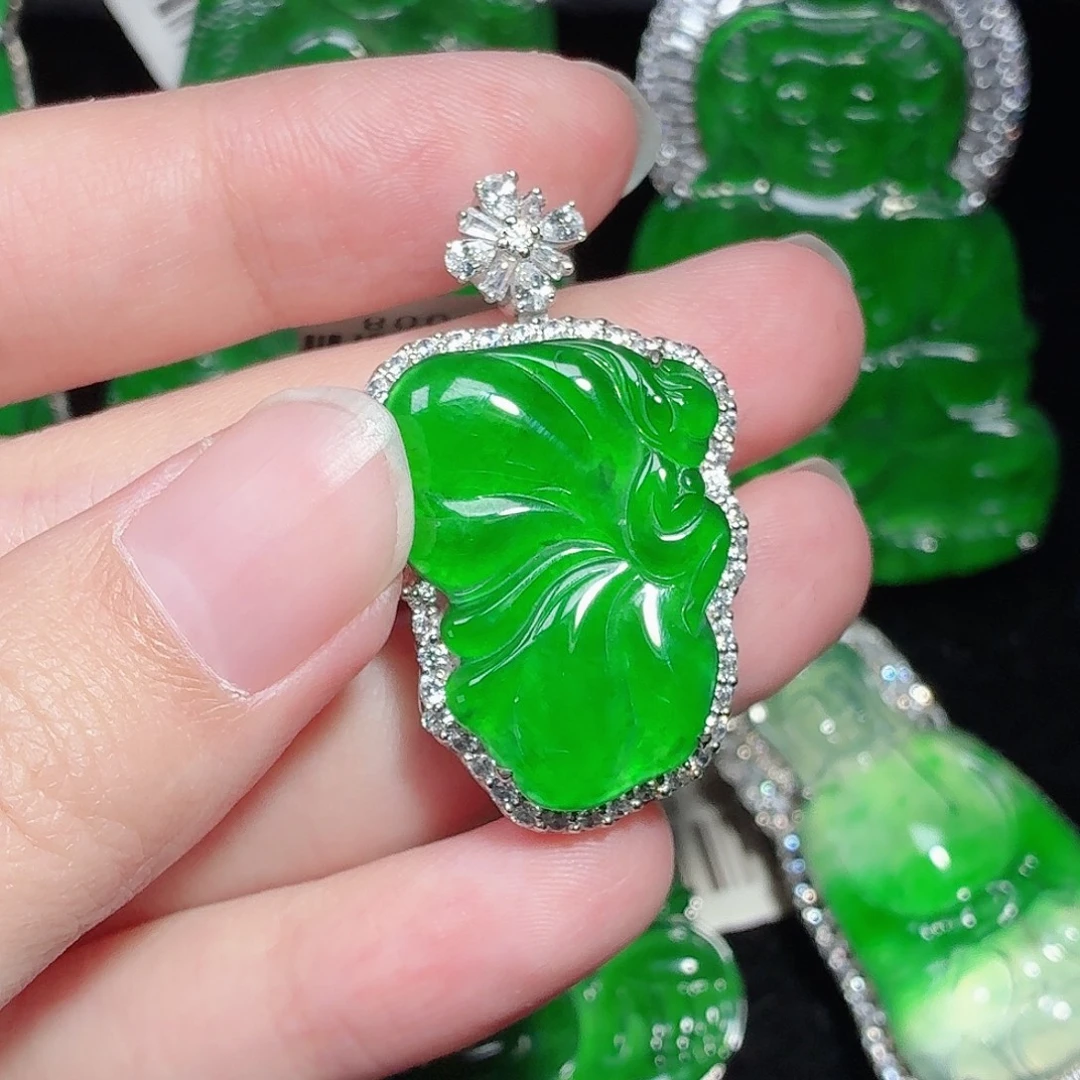 翡翠银S925镶嵌颈饰天然A货翡翠