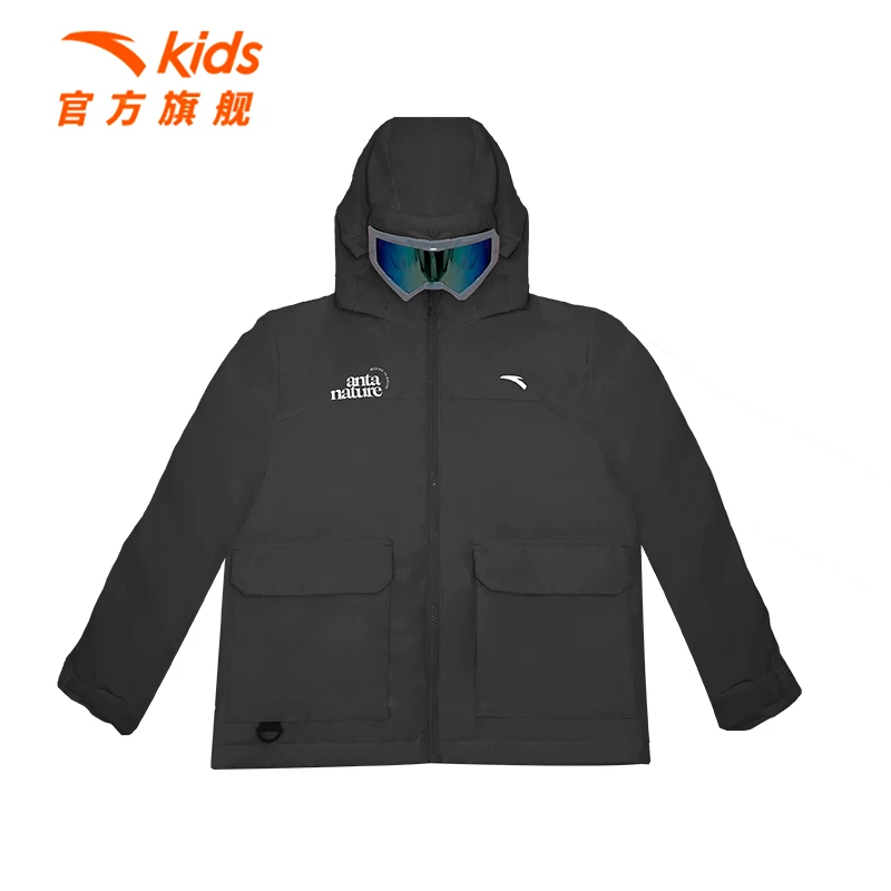 安踏儿童2025羽绒服男童热返2025冬季雅丹风加厚带眼镜滑雪欧若风