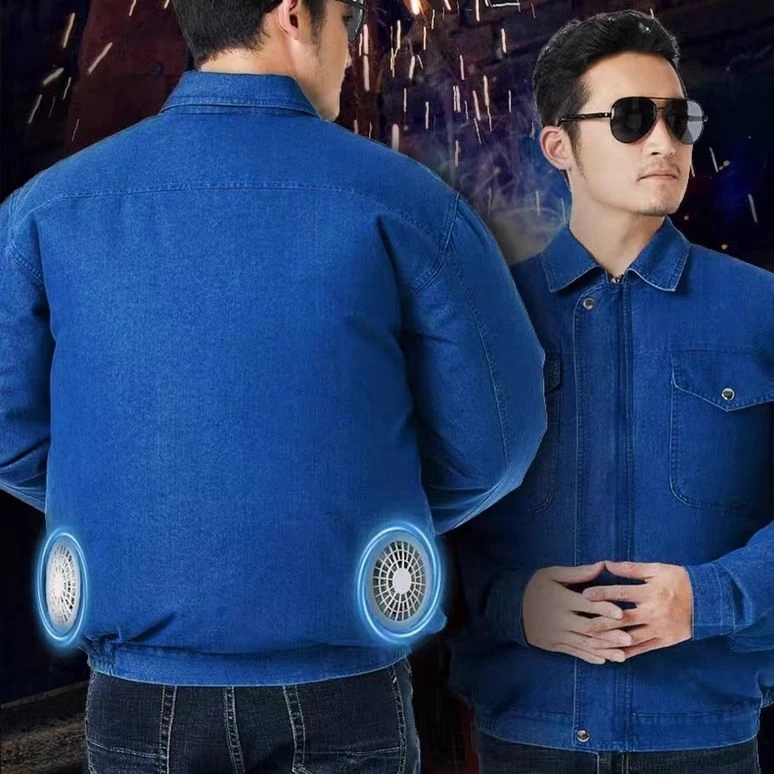 夏季牛仔空调服男充电制冷带风扇的衣服防暑降温工地劳保工作服