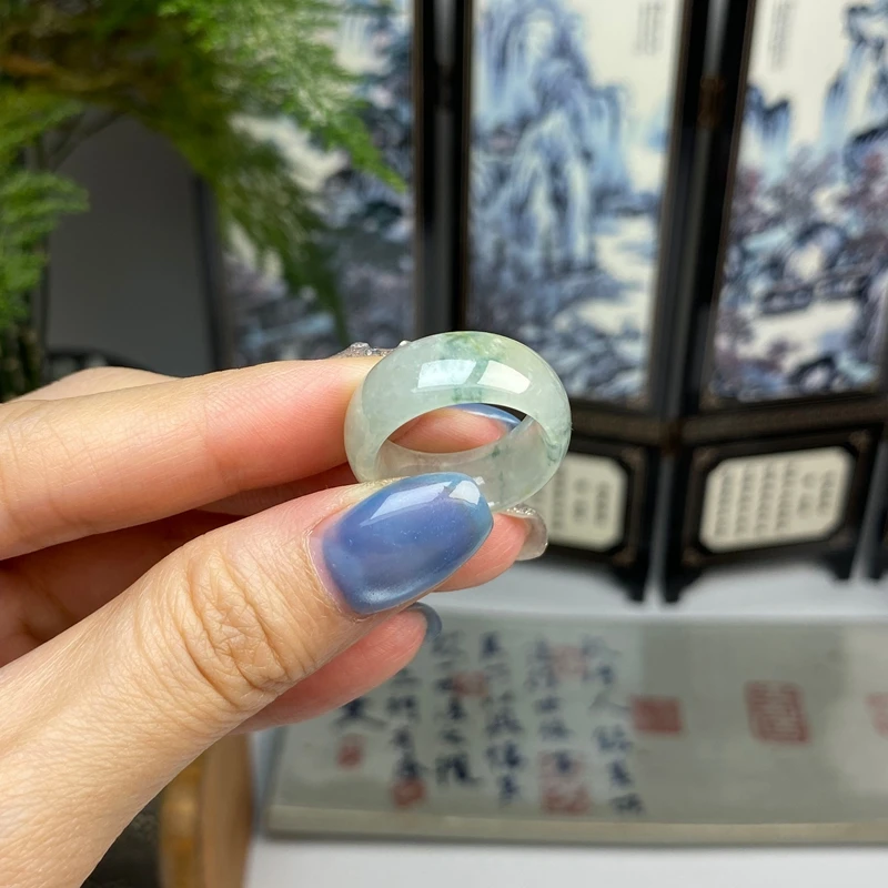 16.7冰飘花起光戒圈指环 天然翡翠A货