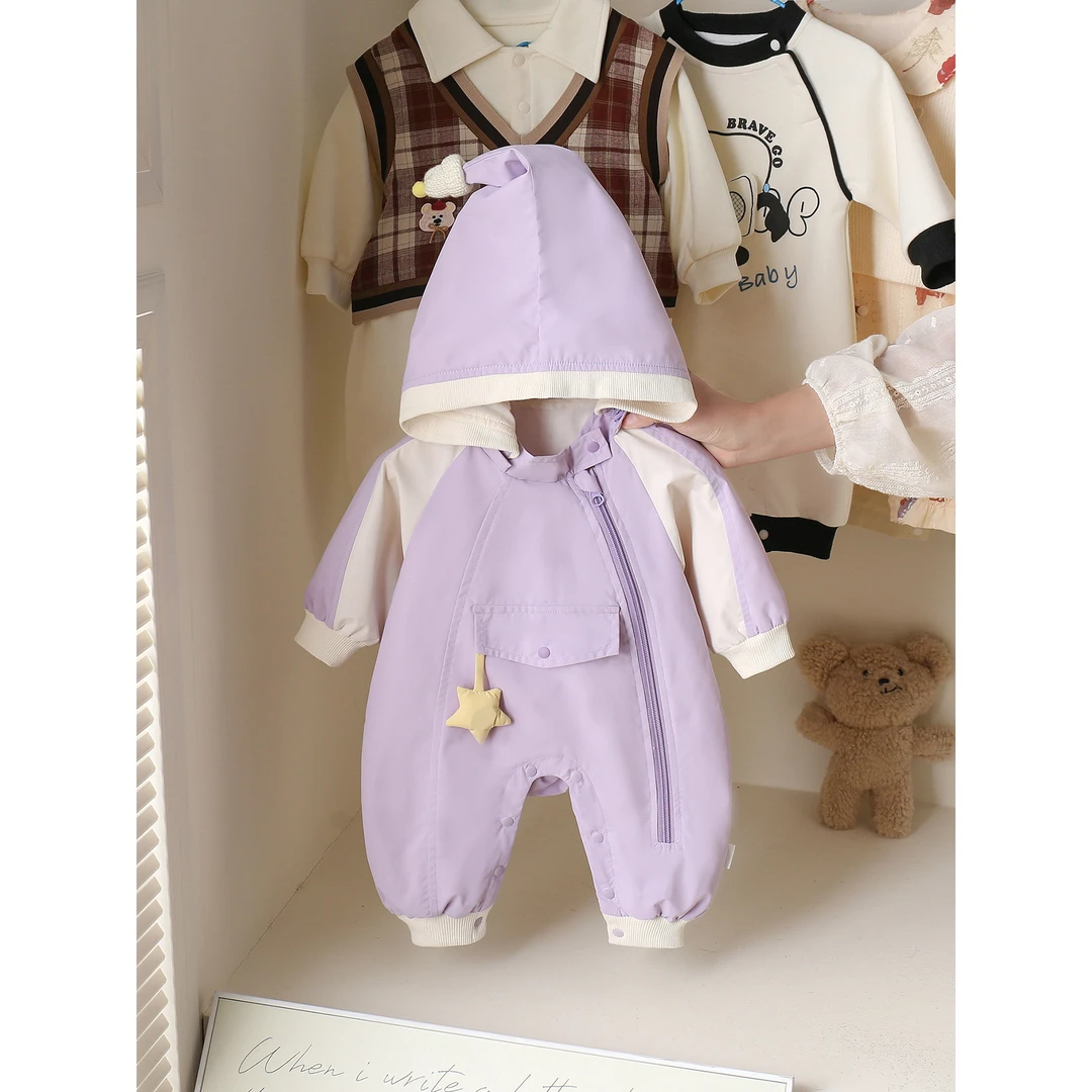 宝宝春秋婴儿衣服新款连体衣冲锋衣秋季超萌防风外出休闲爬服