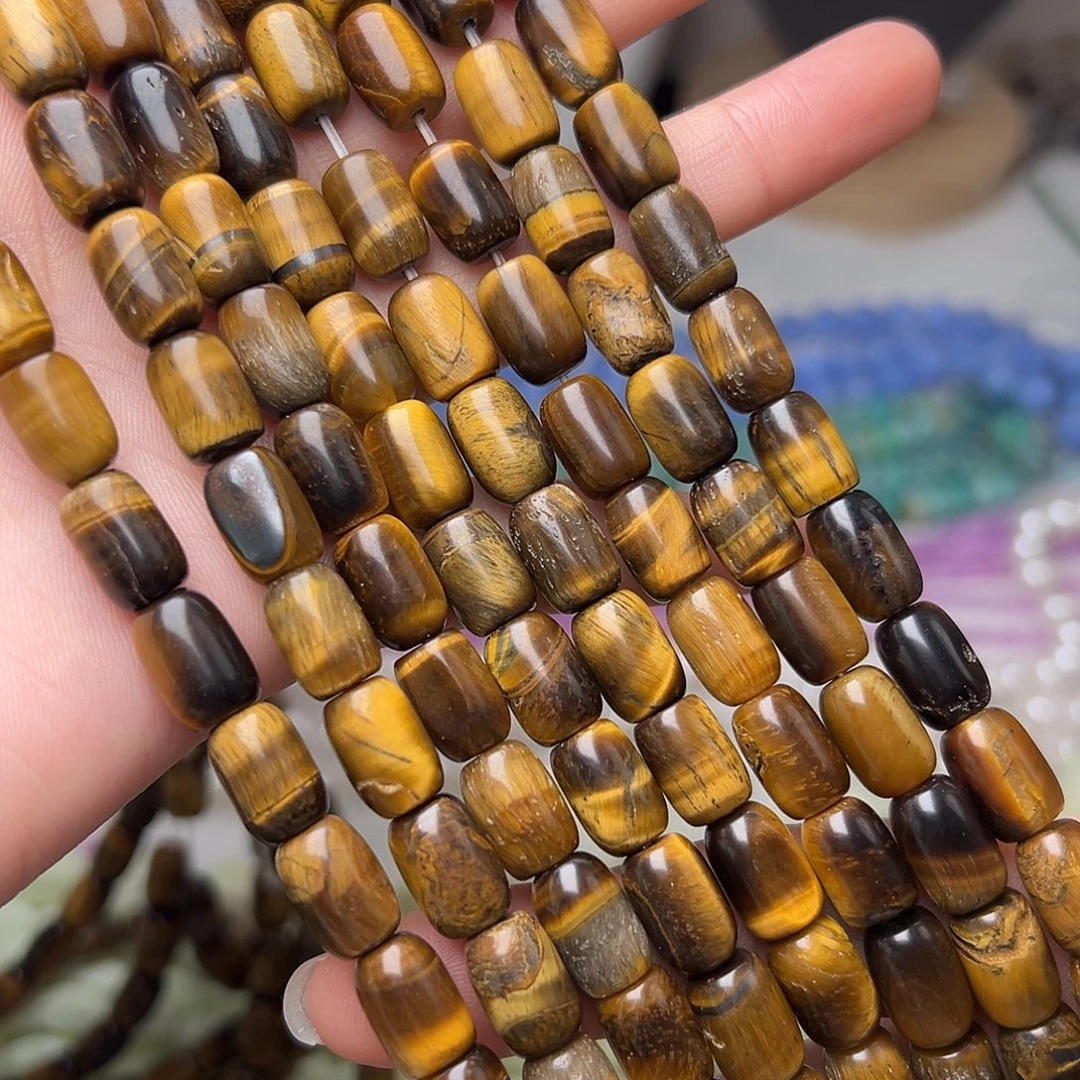 玛瑙/玉髓合金珠宝半成品Y310。7.8mm黄虎眼石桶珠一条