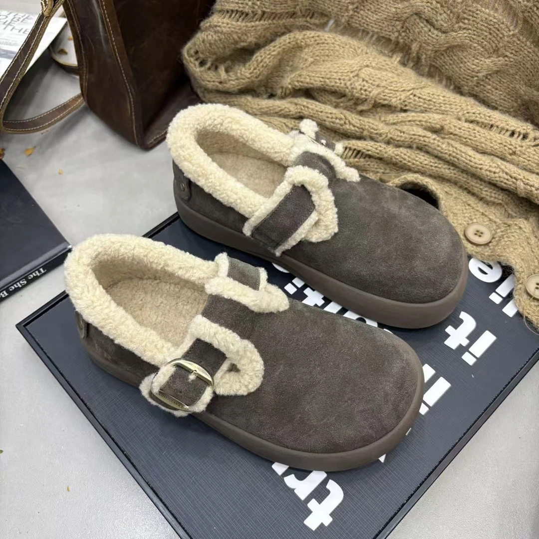 韩版秋冬新款加绒羊羔毛豆豆鞋软底懒人女鞋百搭大头丑萌鞋