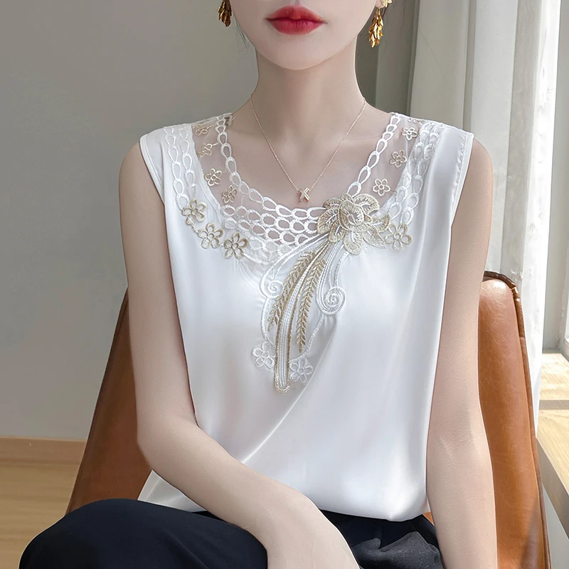 新中式0g通用吊带背心白色宽松打底内搭时尚无袖蕾丝百搭RWF131