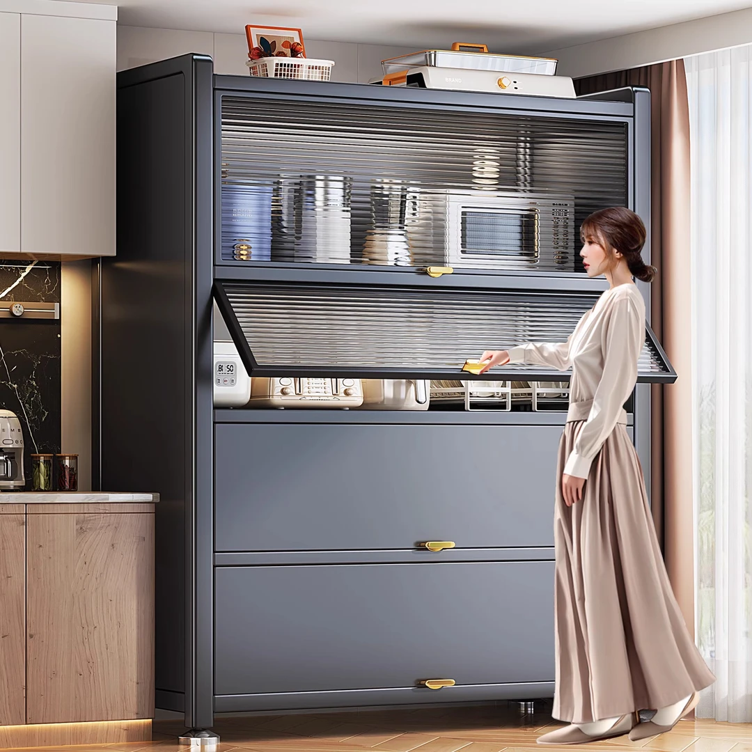 【二手价】厨房置物架落地多层储物柜铁门餐边柜防尘家用收纳柜橱柜